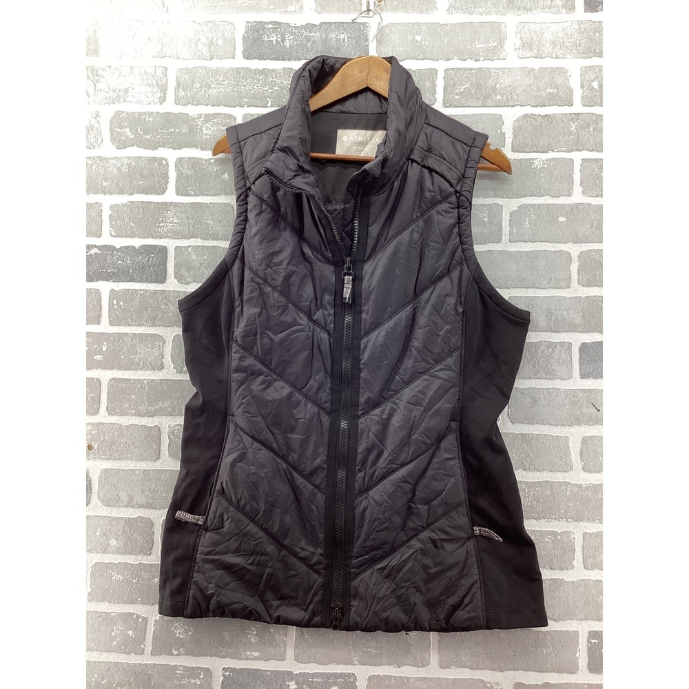 Athleta Womens XLT Black Puffer Vest Quilted Full Zip Mock Neck Activewear Tall
